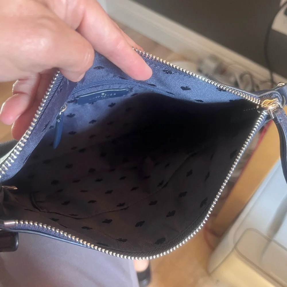 🛑 1 hour sale. NWT. Kate Spade, Blue Leather Crossbody Bag, silver tone hardware - Picture 6 of 9